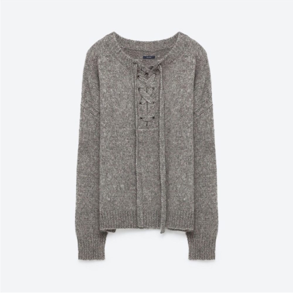 Zara Gray Chunky Soft Sweater with Front Tie